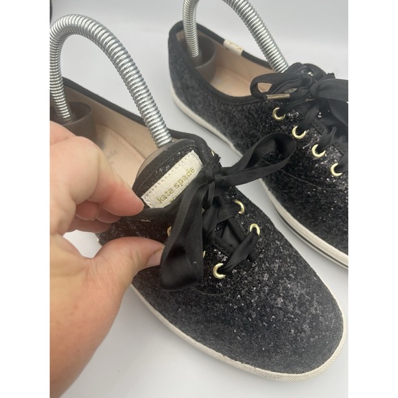Keds Kate Spade Sneakers Size 6 Sparkle Glitter Lace Up Shoes Black Women's - Picture 2 of 8